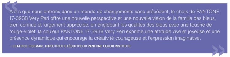Citation par la directrice exécutive du Pantone Color Institute